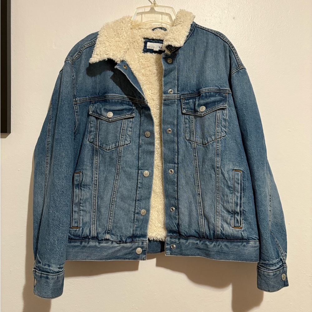 LOFT Blue Denim Jacket with Cream Sherpa Collar